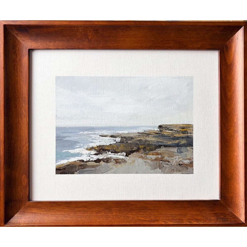 10x12 Framed Maine Original Oil Landscape Painting Rock Coast Ocean Art Signed